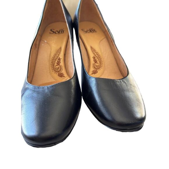 Sofft Black Leather Heels 3” Round Toe Sz 9.5 Wide Classy Career Capsule Comfy - Picture 3 of 7